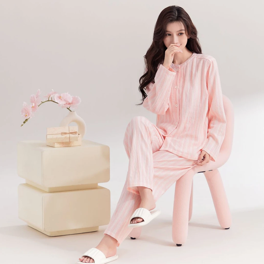 【长袖+长裤】A类100%全棉双层纱全棉纯棉春夏秋四季薄款家居服睡衣