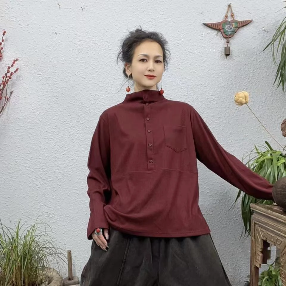 037双面磨绒半纽扣右胸口袋中领打底上衣（长60胸围128-170