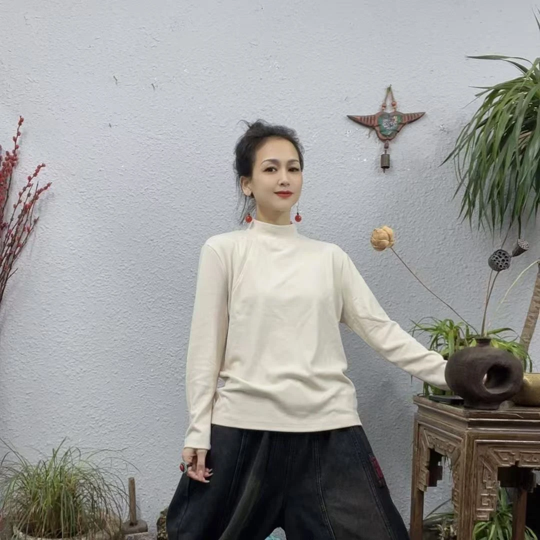 2379双面绒拼接小中领两侧斜襟打底上衣（长60胸围110-160