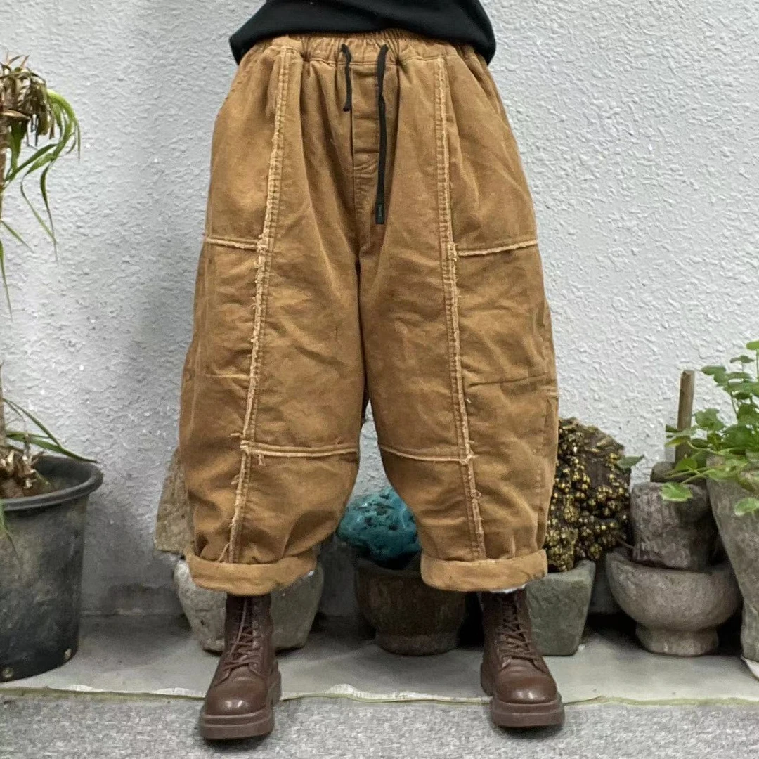 9985夹棉外横竖走线毛边灯芯绒休闲裤（长83臀围140脚口56