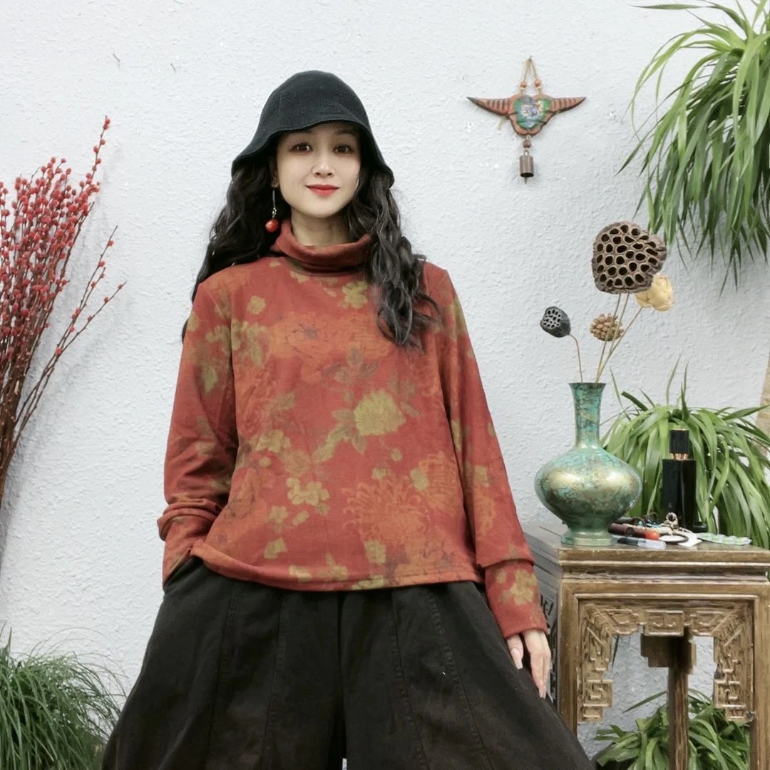 8972双面绒喜字花色高领上衣（长58胸围114-160