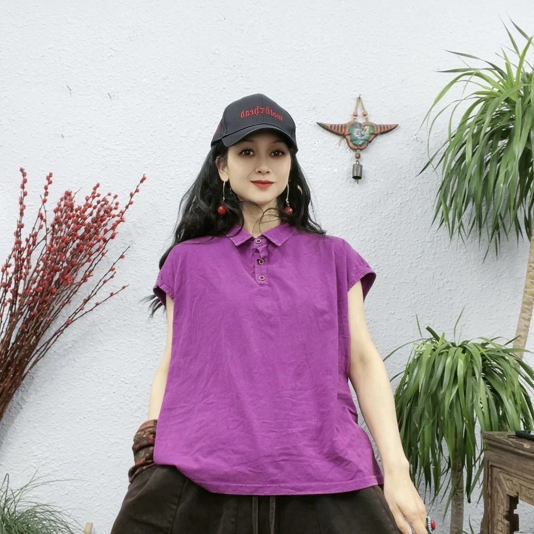 597翻领砍袖炒色领口三纽扣上衣（长60胸围132