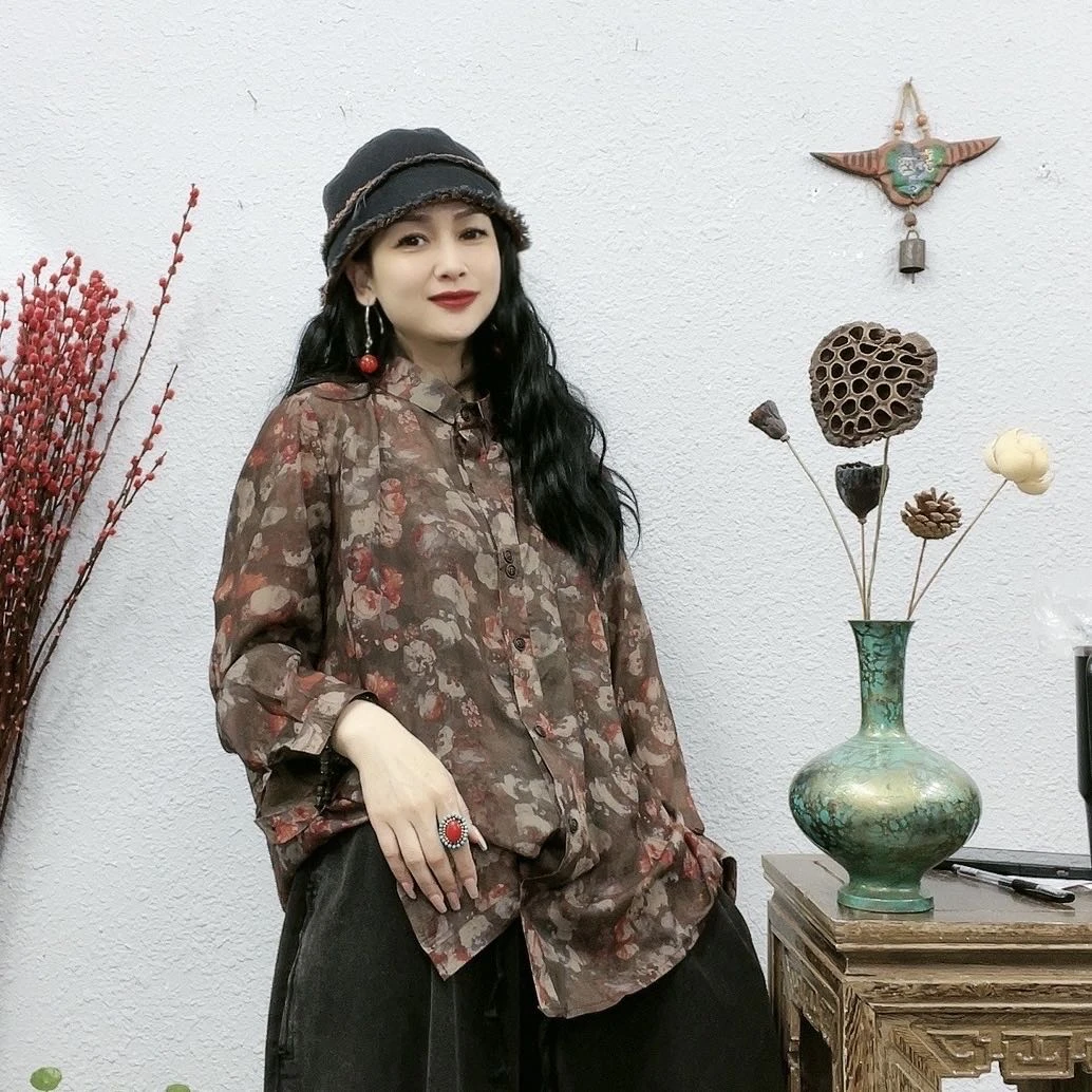 9812水墨画花色衬衫上衣（前71后74胸围122