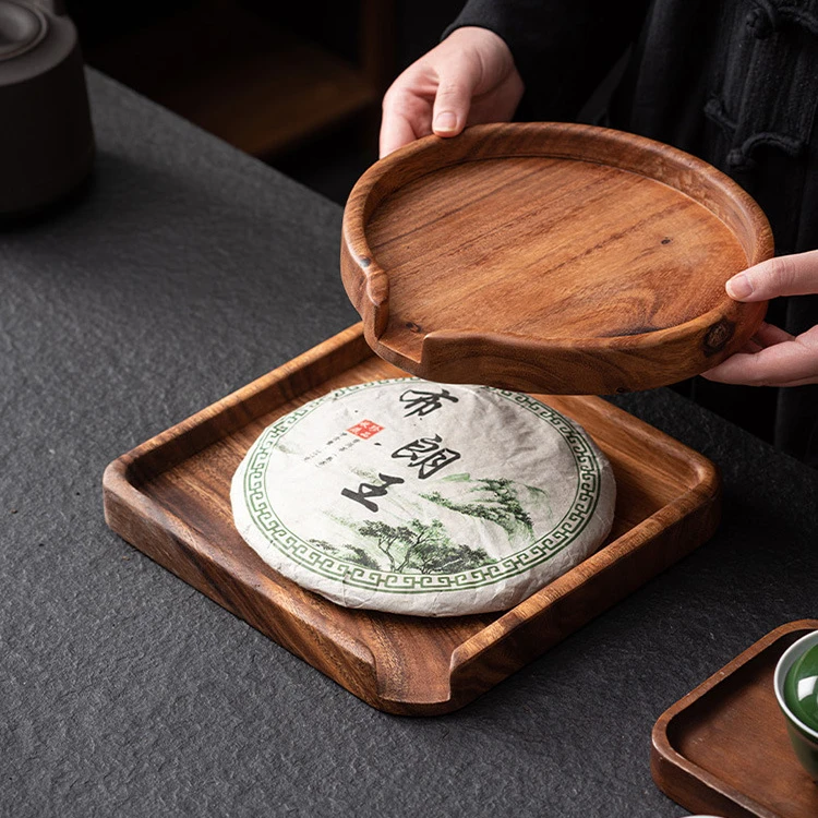 胡桃木分茶盘实木普洱茶茶饼盘茶道配件家用简约撬茶赏茶茶点托盘