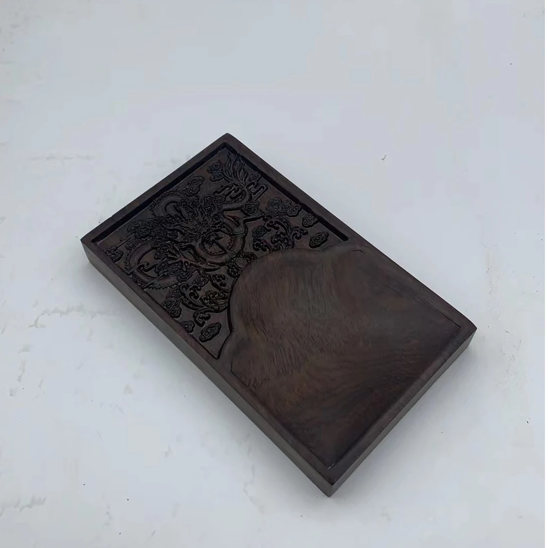 1579 黑檀木整木雕龙砚台（库存微瑕）