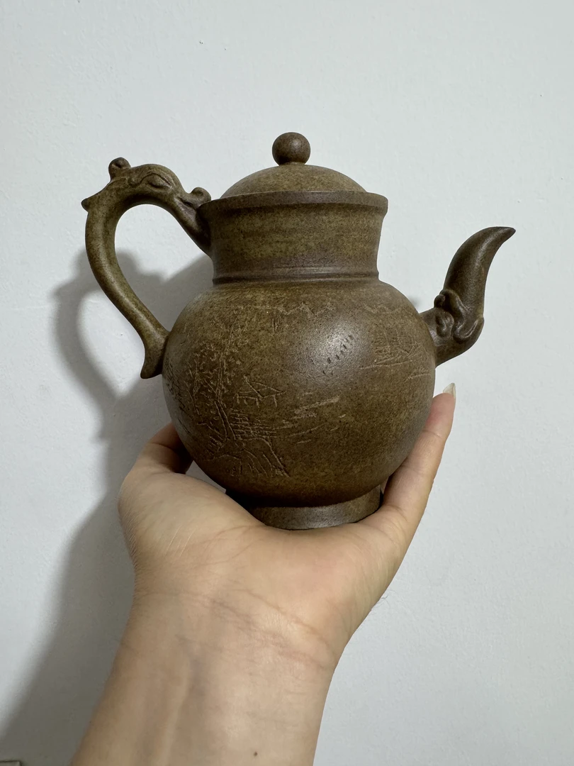 宜兴紫砂原矿龙山石青砂永安窑柴烧全手工龙珠宫灯紫砂壶茶壶