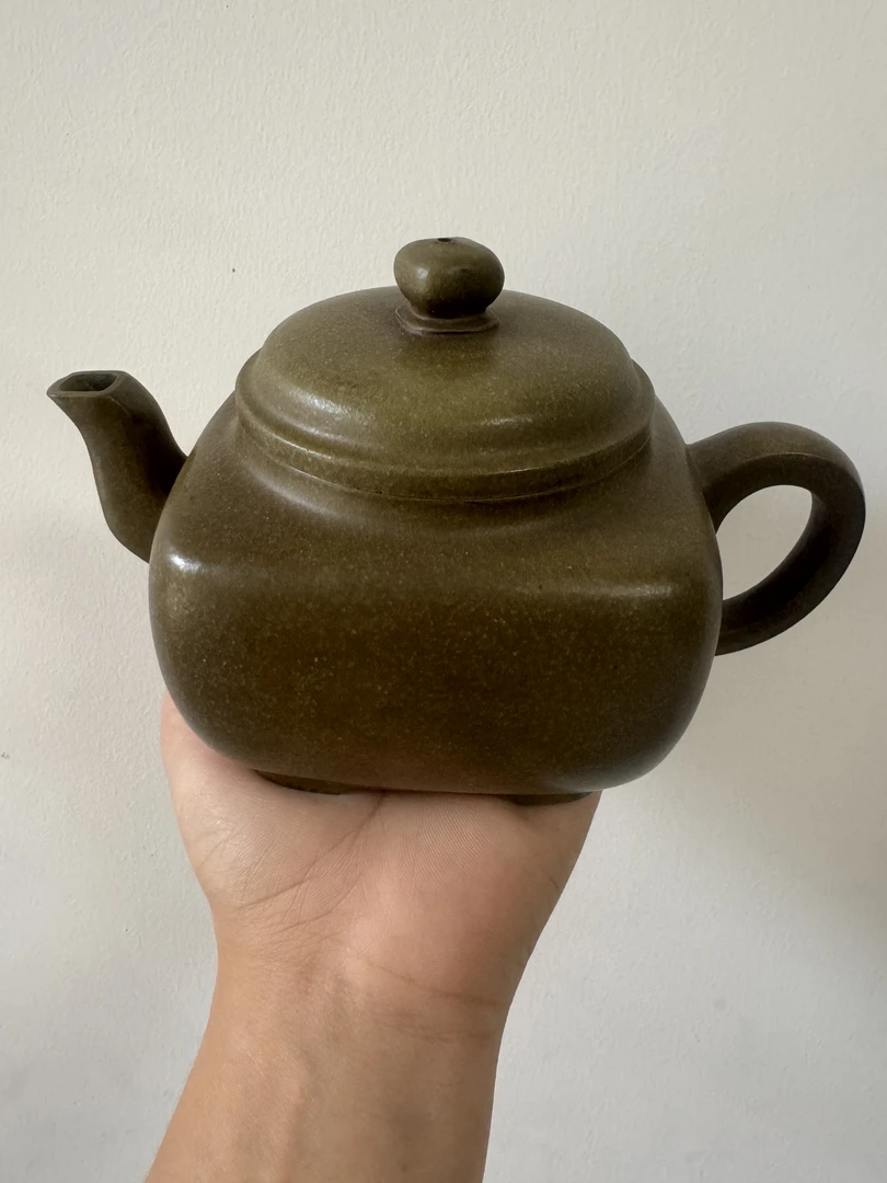 宜兴紫砂原矿紫砂老墨绿泥全手工四方壶380cc紫砂壶茶壶