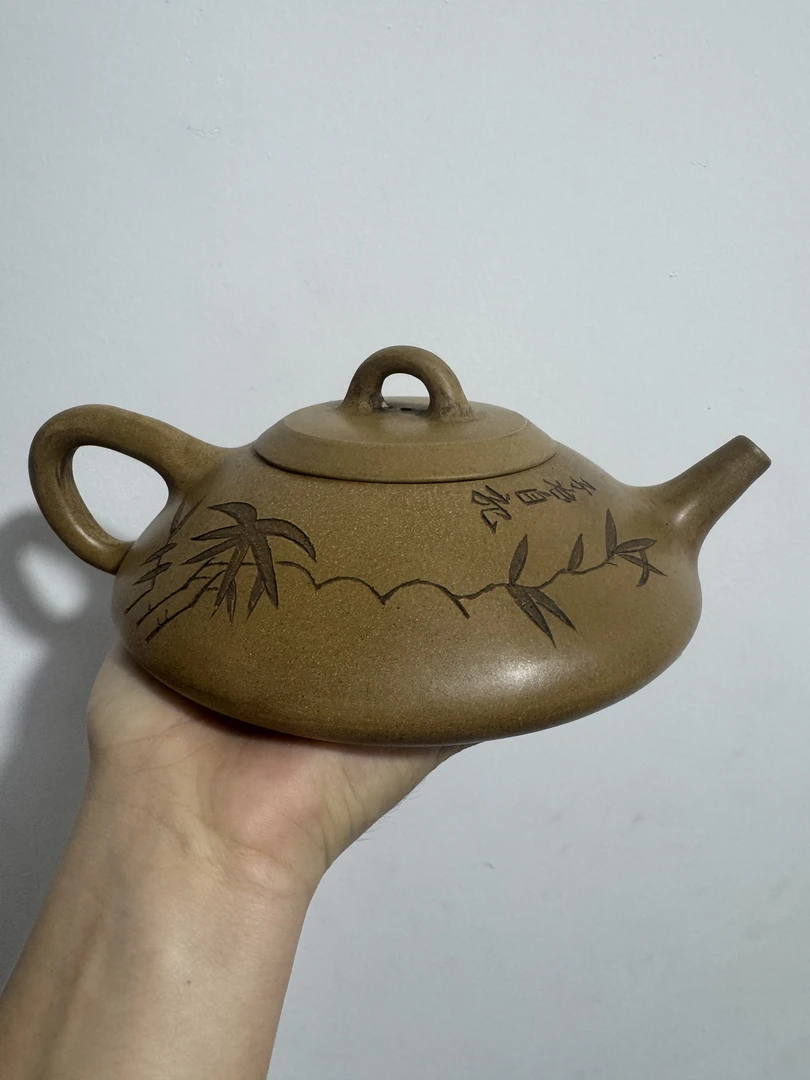 宜兴紫砂珍藏泥料原矿本山绿泥全手工大子冶石瓢紫砂壶茶壶