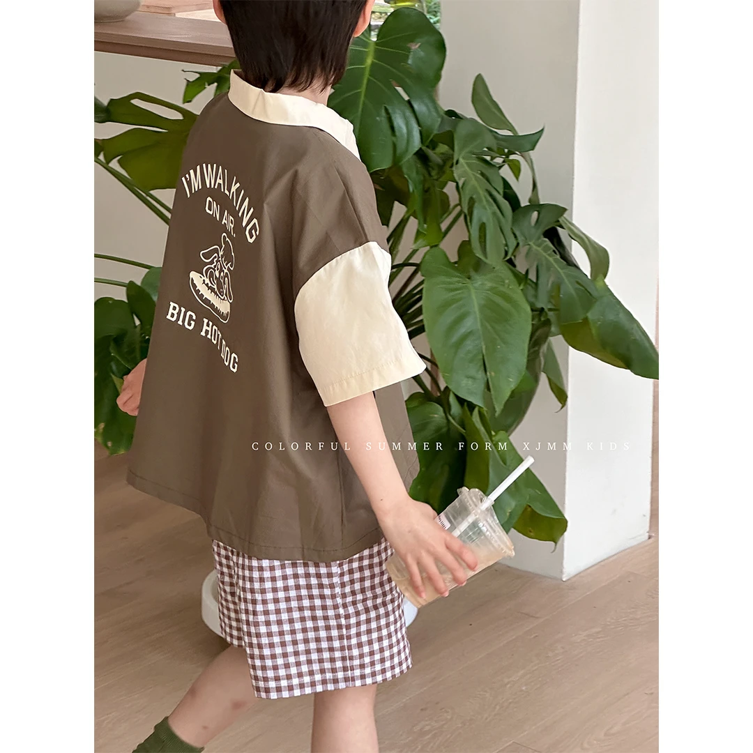 虾酱麻麻男童短袖套装夏季2024新款中大童撞色Polo衫儿童两件套