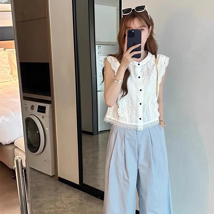 法式刺绣钩花蕾丝衫小飞袖开衫女款2024夏季新款轻薄减龄甜美上衣