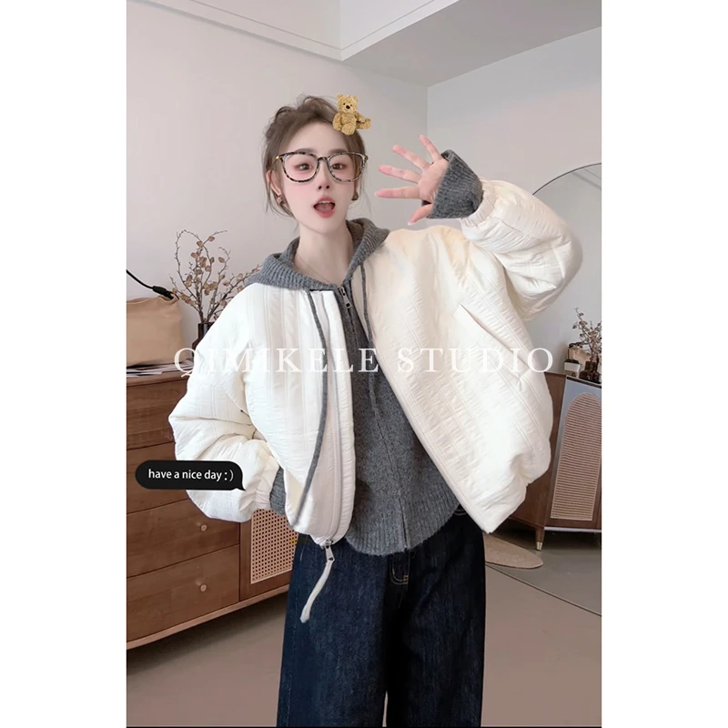 【戚米可乐】韩版短款薄款棉衣棉服女秋冬休闲宽松外套夹棉上衣女