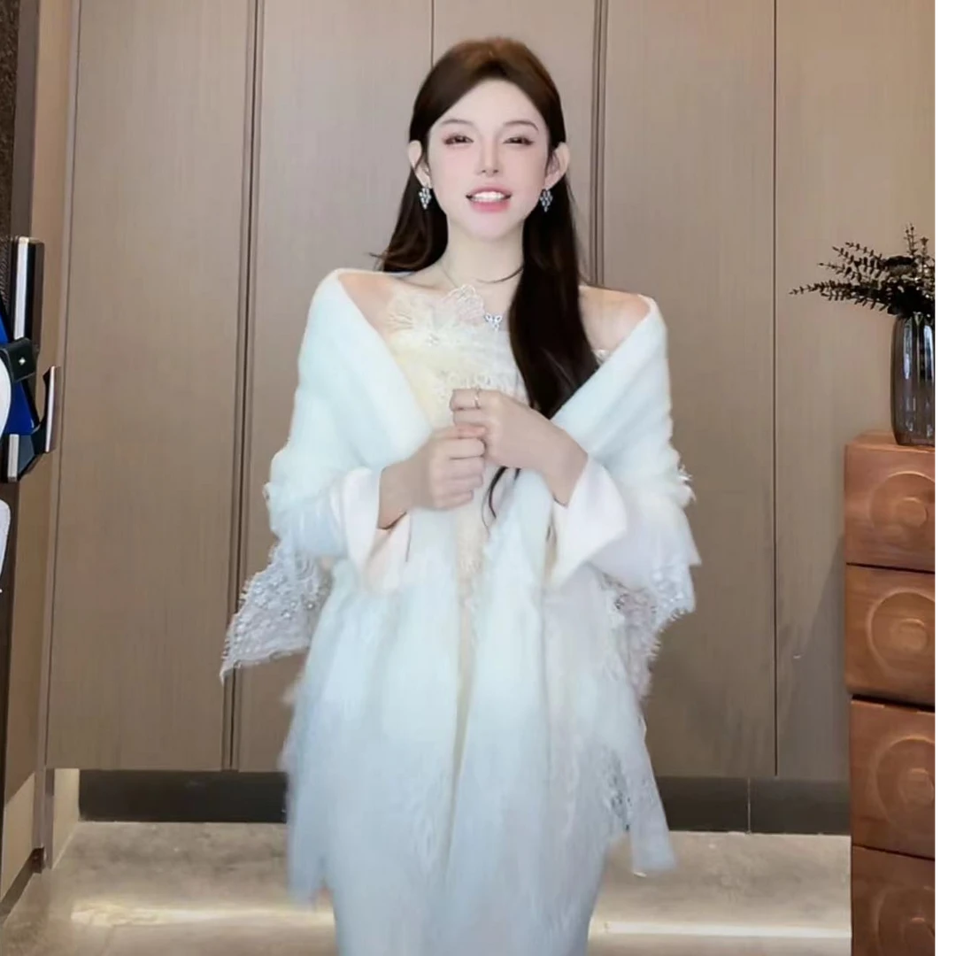 粉红pink 【雪白绫晶】蕾丝边针织披肩温柔感百搭感LWJ24D4C2277