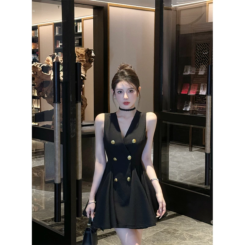 粉红pink 【黑金赫本】气质轻奢小香风V领赫本连衣裙LWJ24B2Q1103