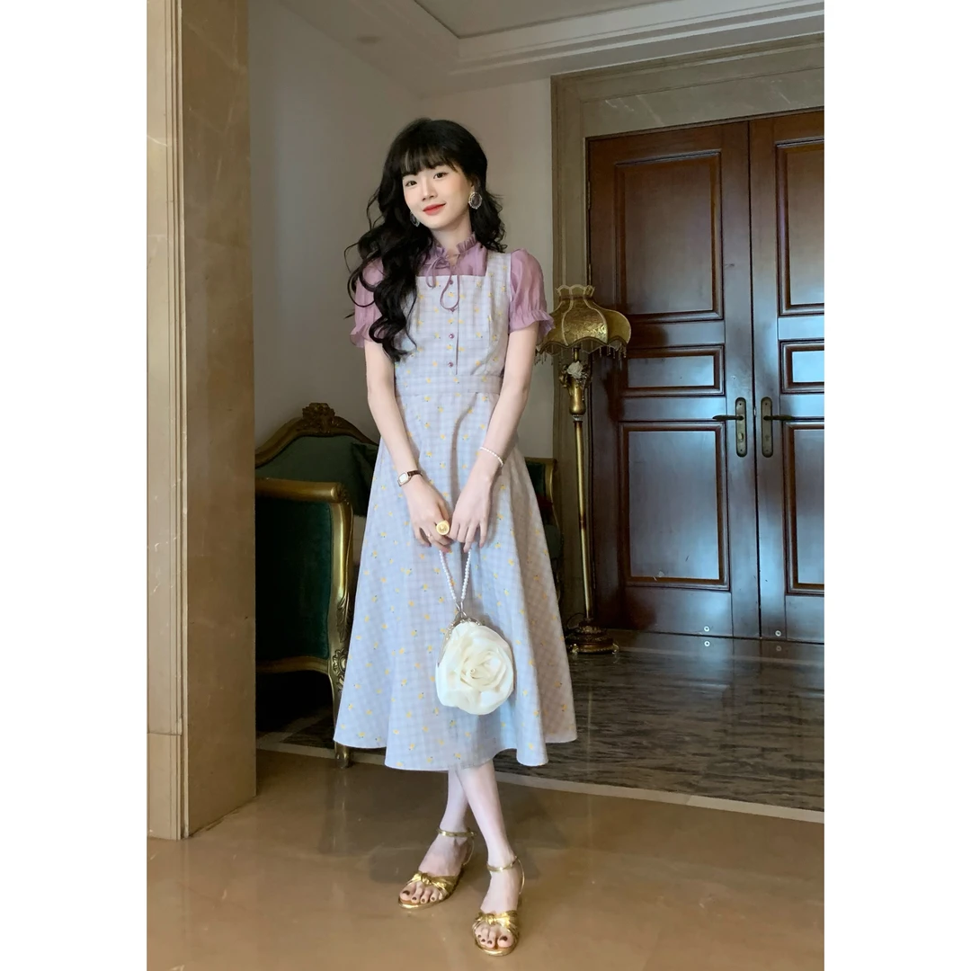 欣子野【夏菊】夏季气质显瘦碎花甜美法式女背带连衣裙女 xz3613H