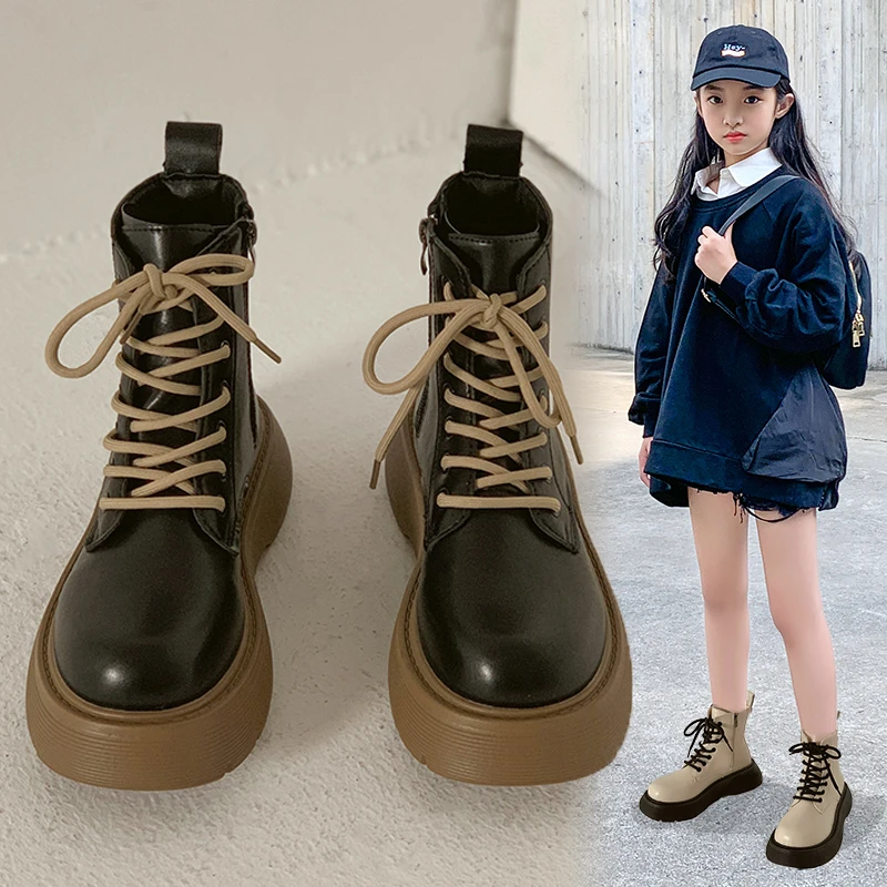 女童马丁靴秋冬款英伦风复古加绒加绒短靴中大童时尚百搭儿童靴子