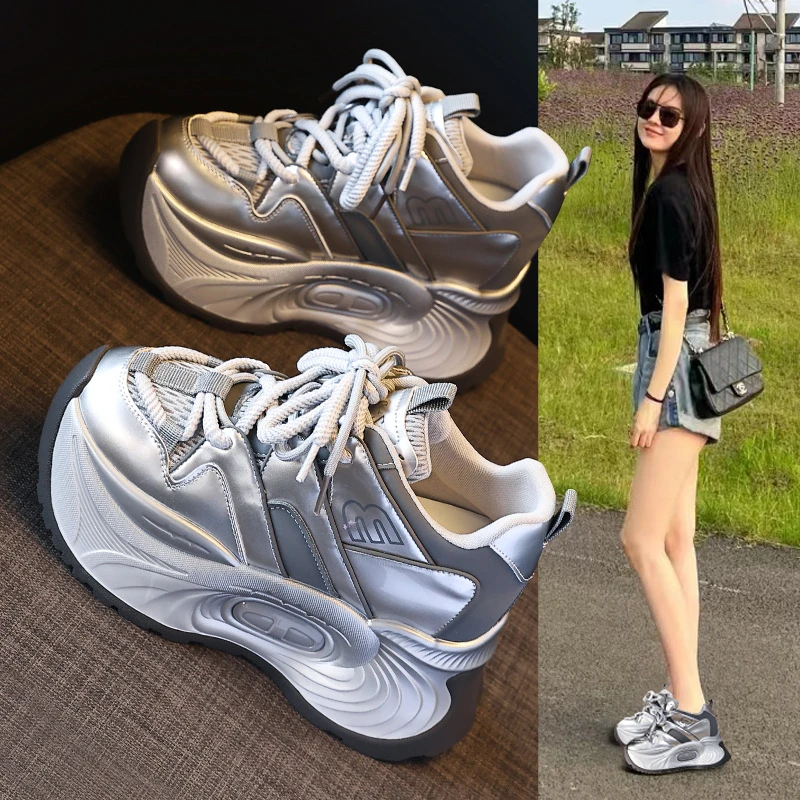内增高10cm小个子厚底运动休闲鞋女2024年秋季新款透气松糕老爹鞋