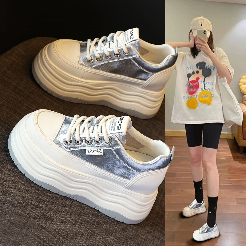 内增高8cm厚底小白鞋女2024年夏秋季韩版百搭松糕运动休闲鞋
