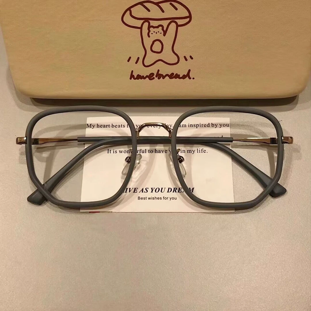 韩版新款复古雾霾蓝灰防蓝光网红素颜眼镜女圆脸可配近视眼镜框男