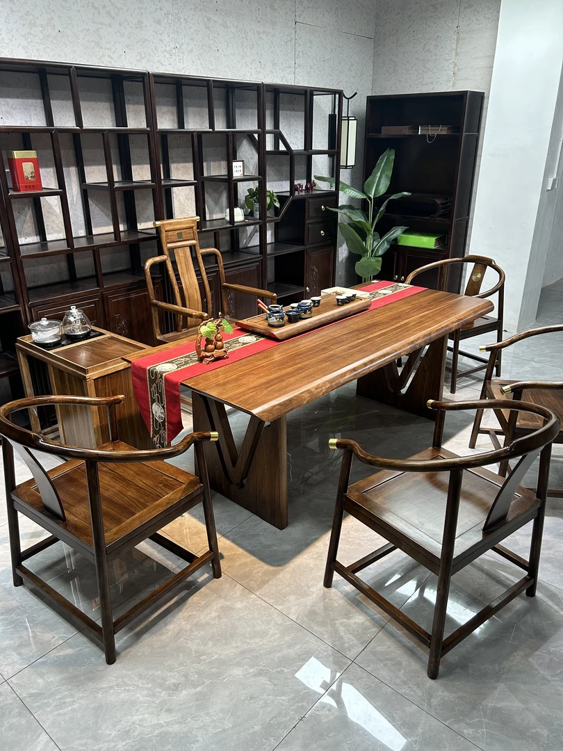 云书大板茶台实木简约办公茶桌干泡茶桌家用泡茶桌椅组合