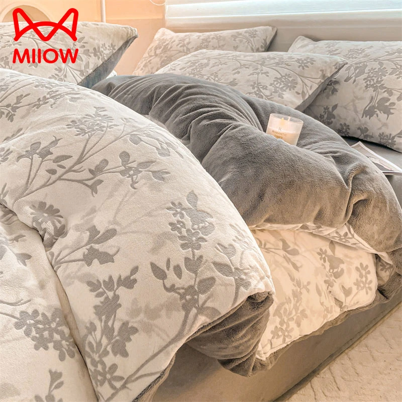 雕花牛奶绒四件套冬季珊瑚绒加厚冬天单人卧室宿舍床上三件套床品
