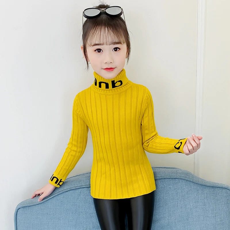 女童儿童2024秋冬高领长袖半高领套头加绒加厚女孩洋气针织衫大童