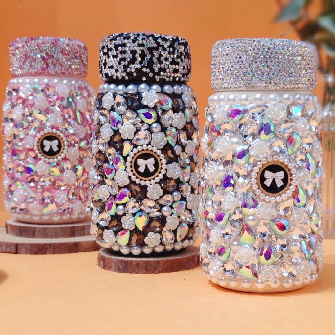 小香带钻保温杯幻彩保温杯韩式便携小巧304流沙雪花韩版奢华270ml