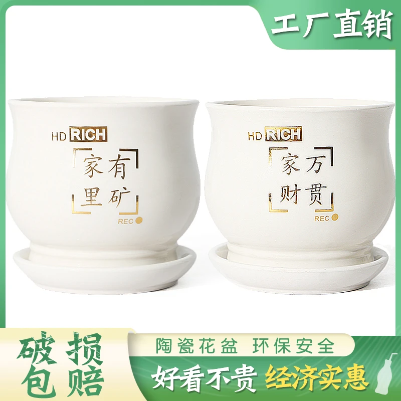 陶瓷花盆家用蝴蝶兰吊兰盆创意个性植物盆大号阳台带托盘绿植花盆