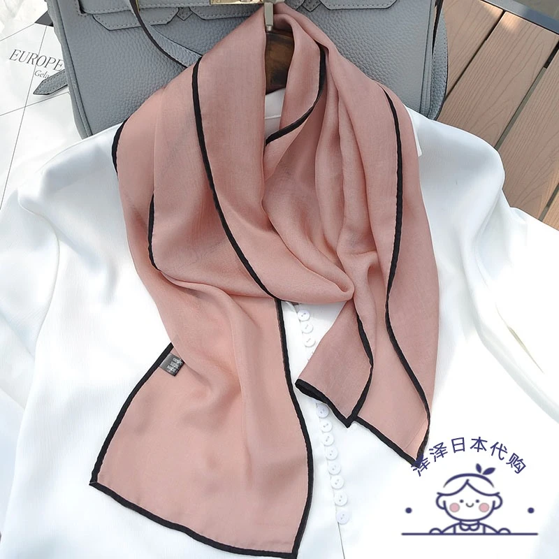 日本夏天包边丝巾小长条女百搭薄纱巾护颈装饰脖子纯色高级感领巾