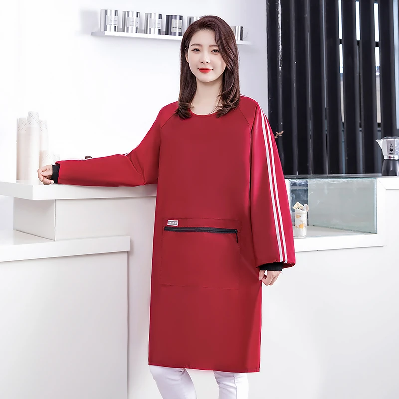 2023反穿罩衣大人长袖女时尚防水厨房家用长款围裙男士工作服8236