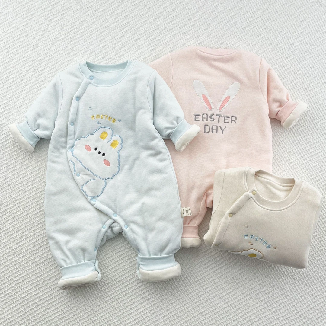 英乐熊小兔皮皮秋冬季婴儿棉服初生儿120新生儿爬服夹棉连体衣