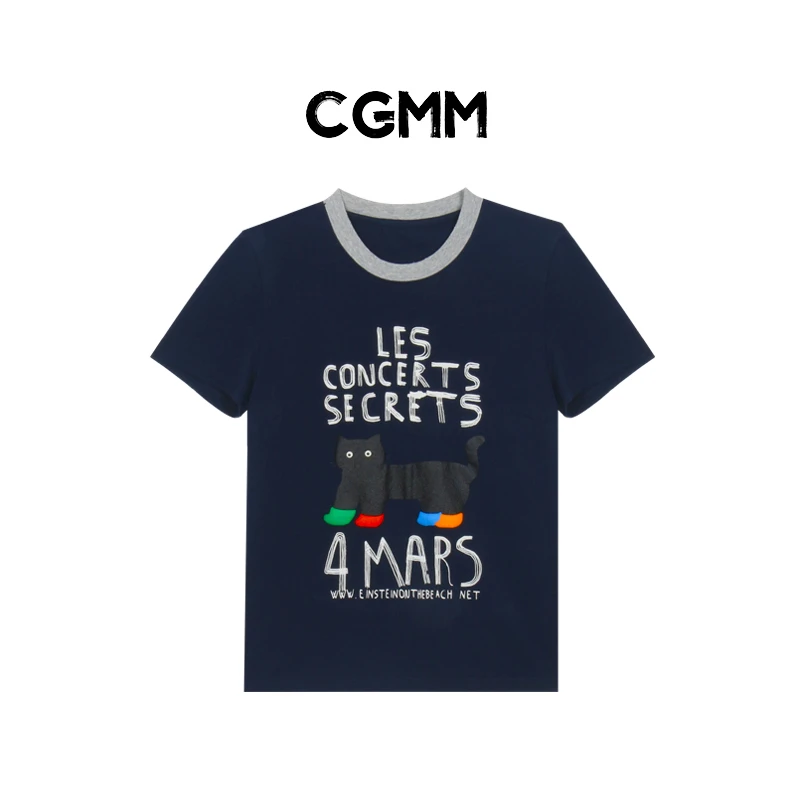 CGMM/橱柜密码新款夏季设计感拼色印花短时尚百搭T恤DSOMB110