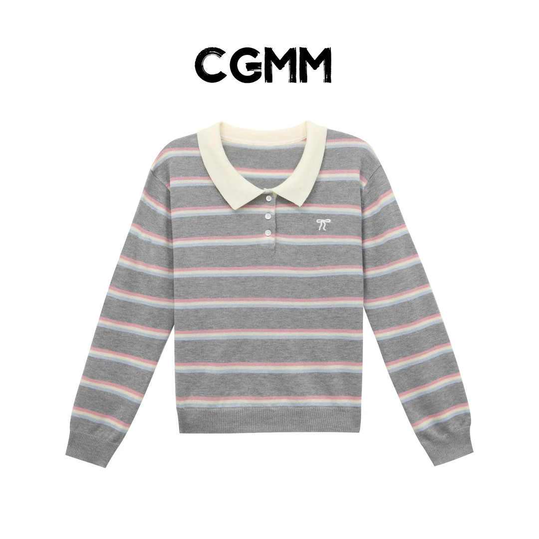 CGMM/橱柜密码新款时尚条纹条纹PLOL领毛针织衫DSOMB186