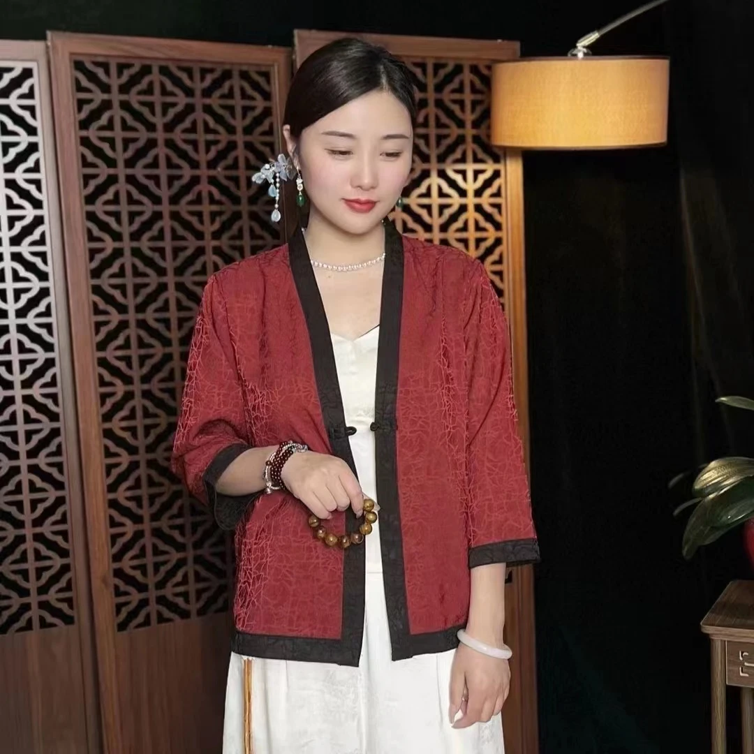 （双面双穿）龟裂纹开衫减龄显瘦国风气质针织时尚百搭夏季复古春夏