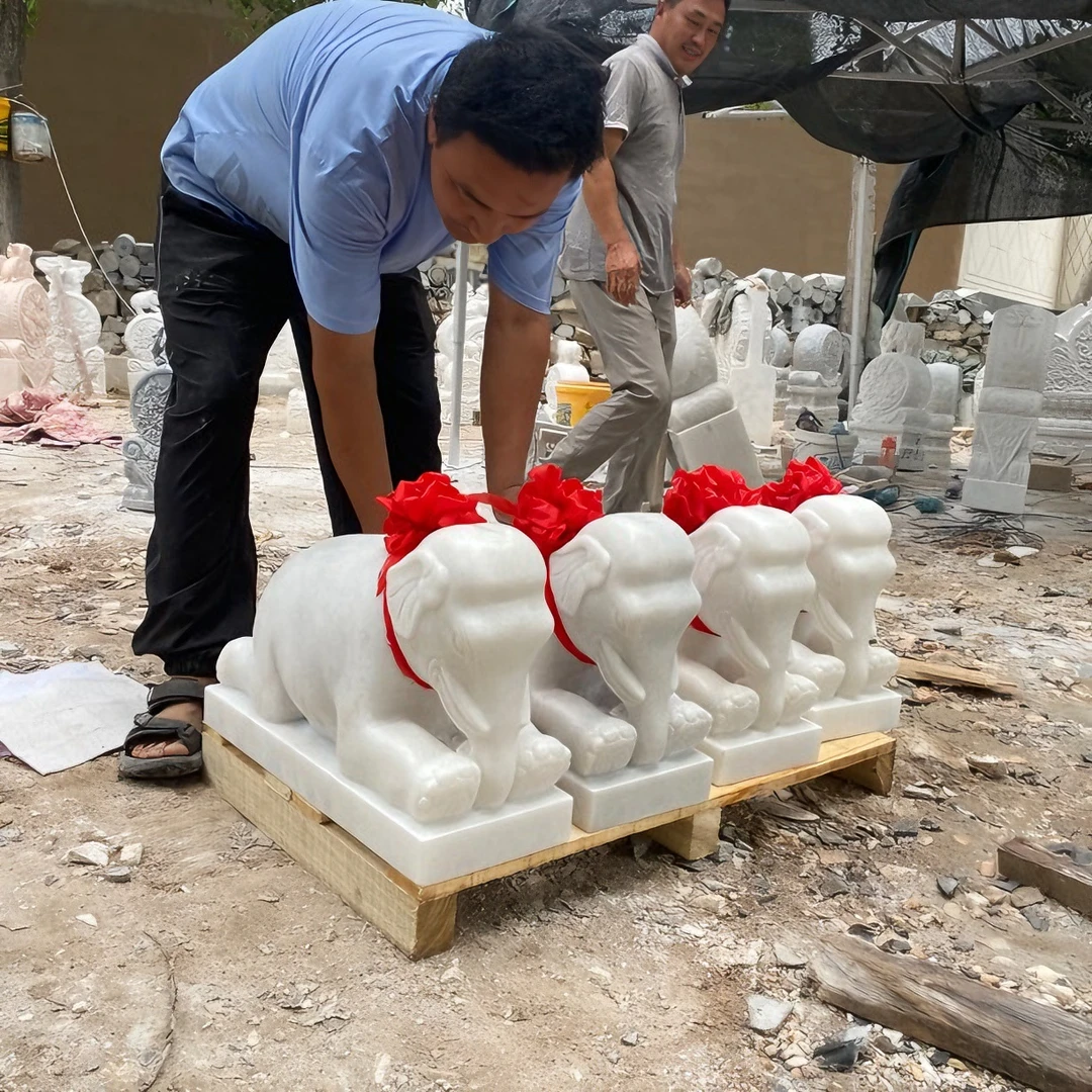 石雕小象一对 大理石石象庭院酒店公司别墅门口摆件