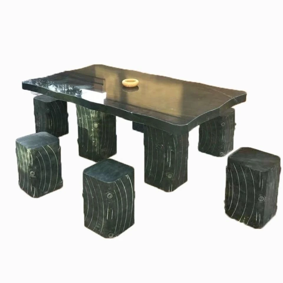 石雕大理石金石录换彩虹花岗岩圆桌长桌户外庭院花园别墅石桌摆件