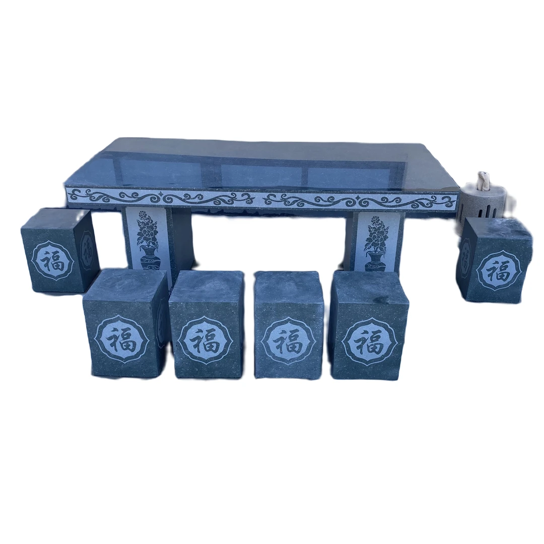 石桌石凳庭院花园户外天然大理石圆桌家用花岗岩石桌长方形石桌子