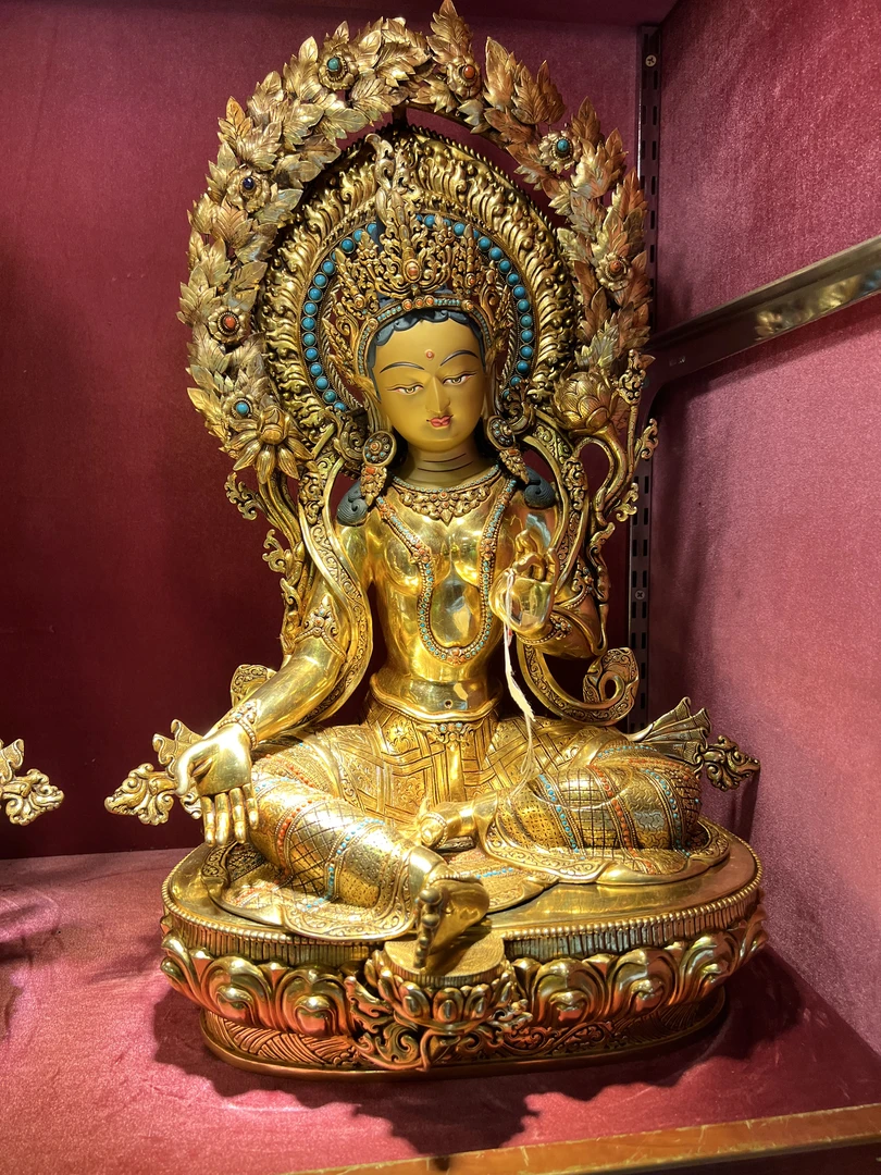 多吉聚福缘尼泊尔纯手工进口58公分精品鎏金绿度母佛像