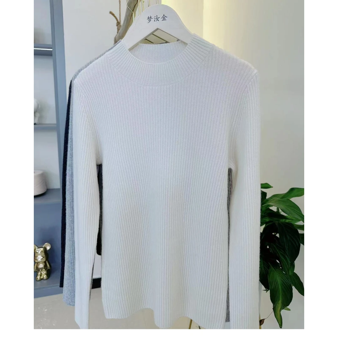 【梦汝金系列-羊羔绒】奢牌 小山羊绒 半高领竖坑条打底衫