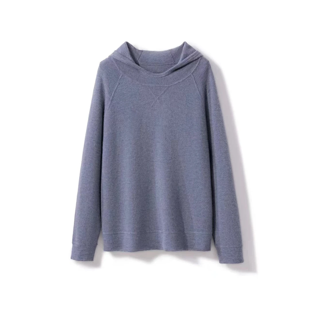 【康赛妮-80支】‘’轻暖守护‘’精致绷缝加密无绒感连帽衫套头羊绒衫