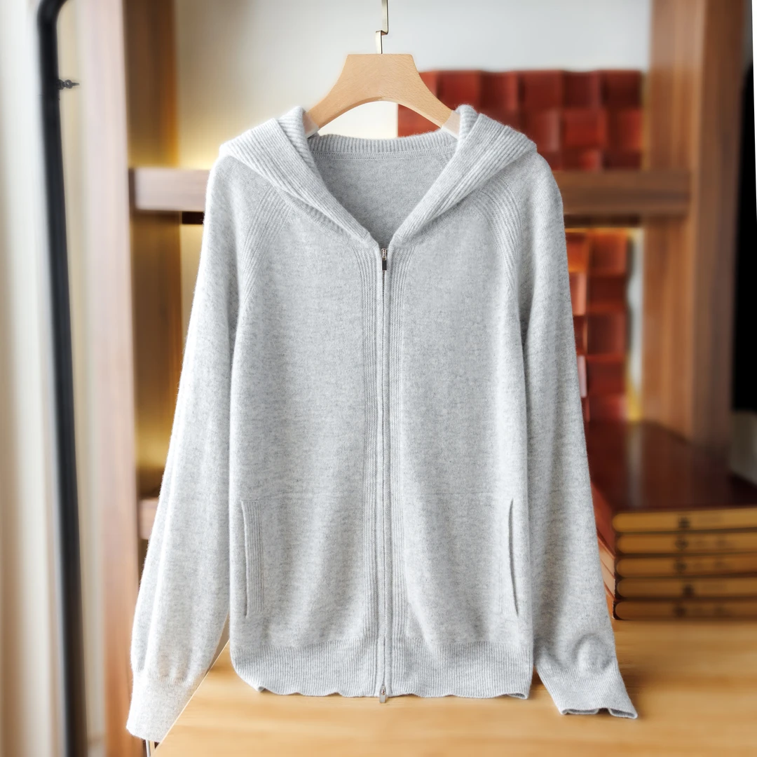 【冬至】康A 纯羊绒拉链羊绒开衫 连帽外套