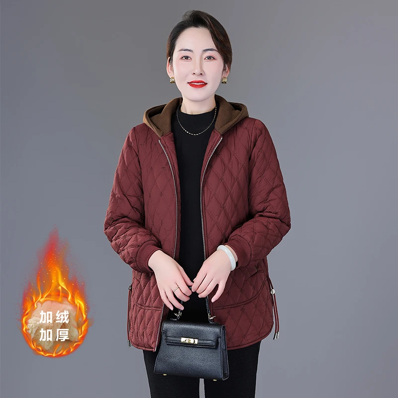 恩狐2024新款气质高端秋冬棉衣加绒保暖休闲百搭宽松连帽上衣外套