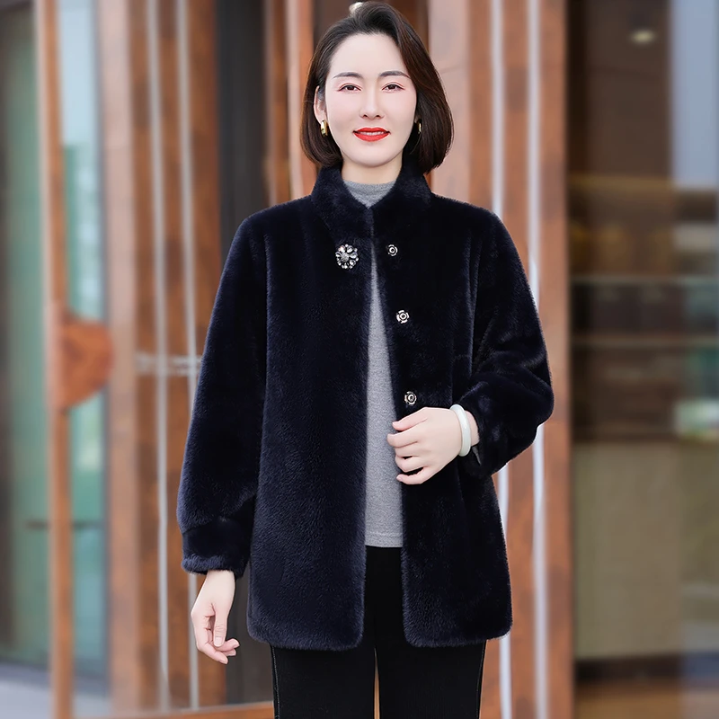 恩狐气质洋气时尚加厚秋冬宽松立领保暖2024新款中年妈妈上衣外套