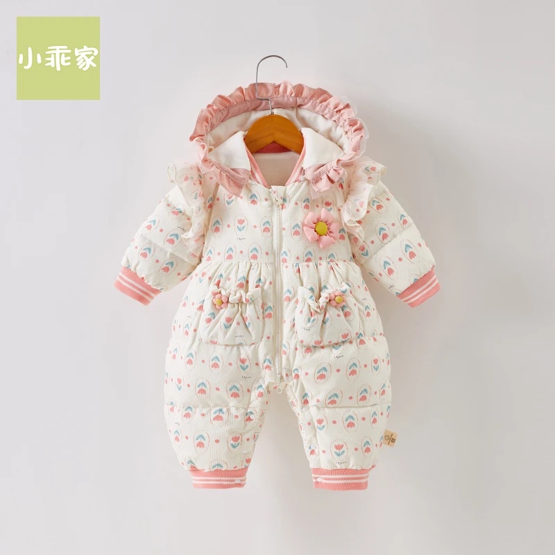 婴幼儿女宝冬季小花朵羽绒连体衣66-100码适合零下20-5度MG24017