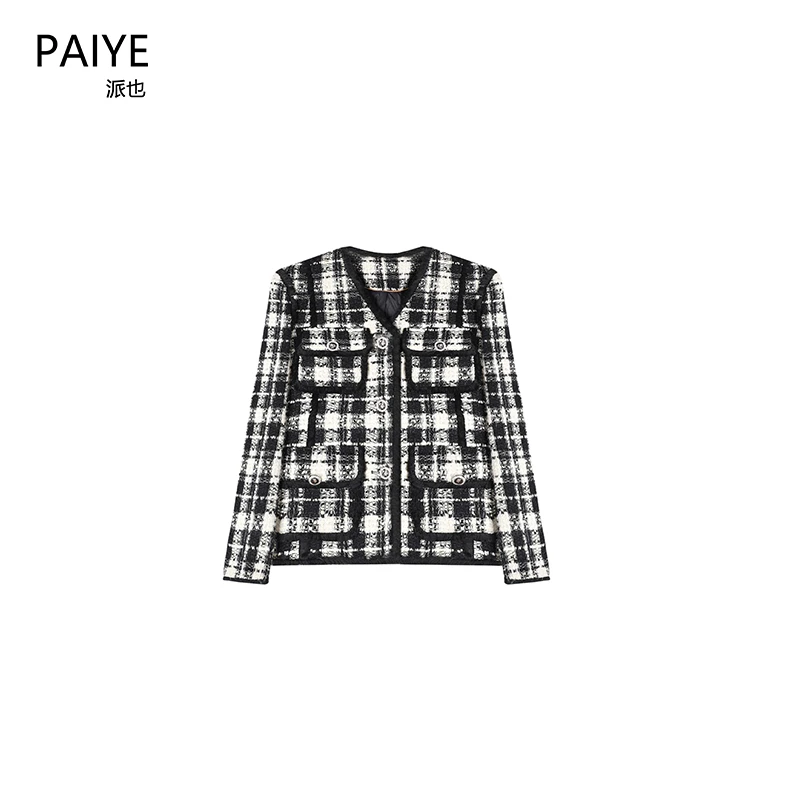 新国标90白鸭绒轻奢气质名媛小香风粗花呢黑色羽绒外套A60731