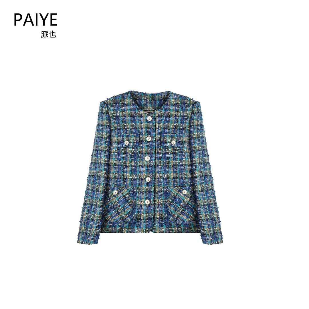 【蓝颜】新国标90白鸭绒羽绒内胆重工蓝色编织小香风羽绒服A72018