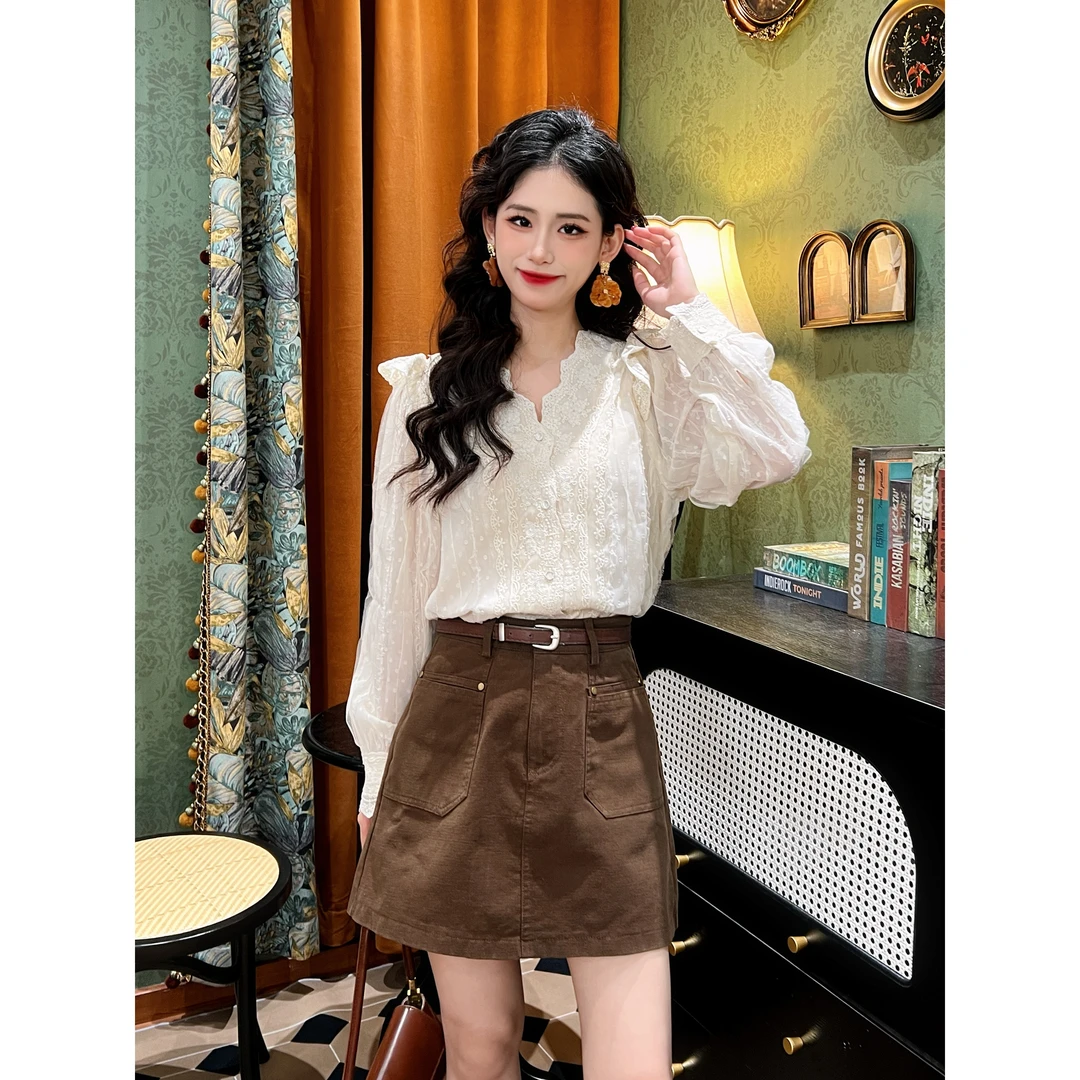 小小港风【贝蒂小姐】 25年夏复古港风时尚小众长袖显瘦衬衫#7036