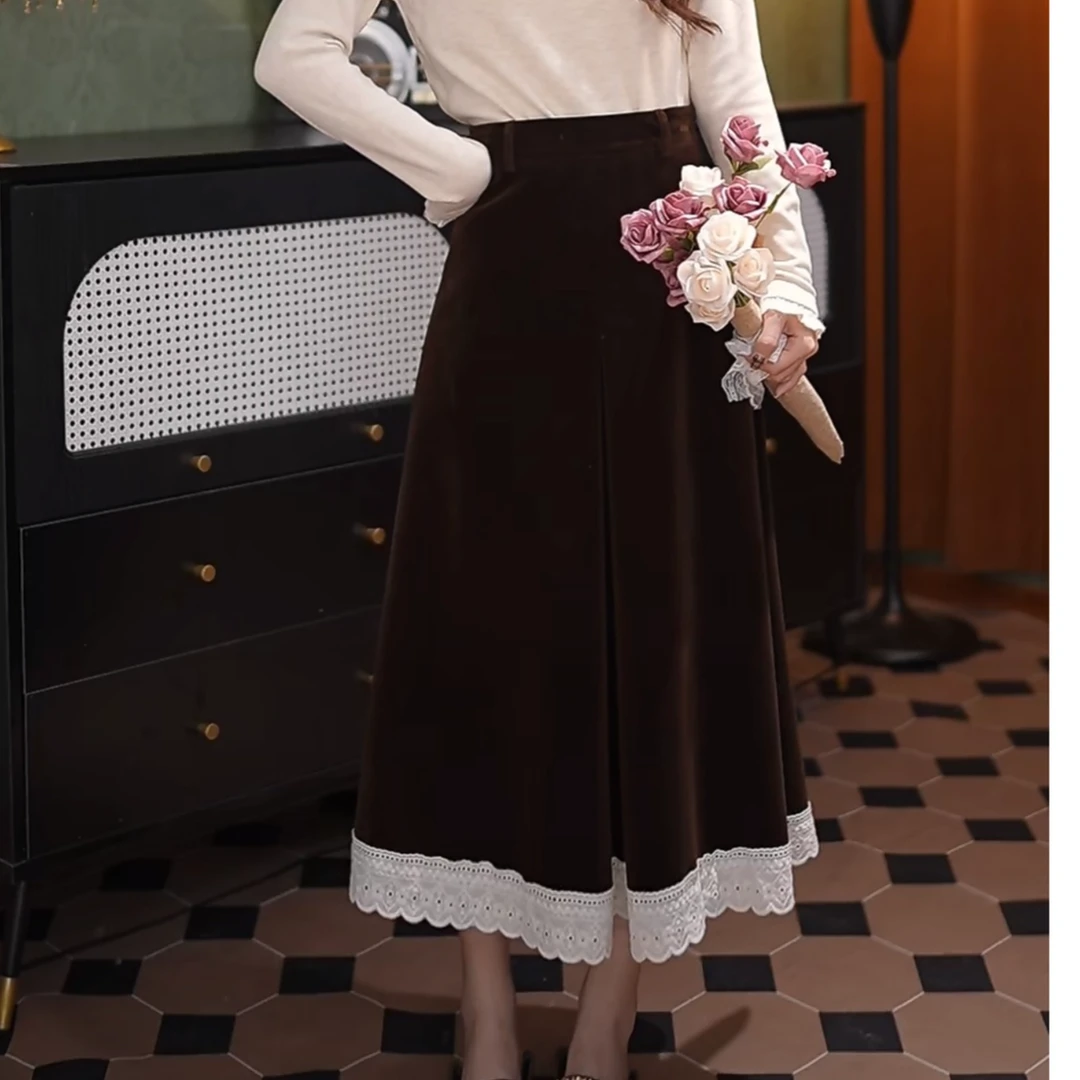 小小港风  24新款秋冬显瘦气质高腰复古港风半身裙#7356