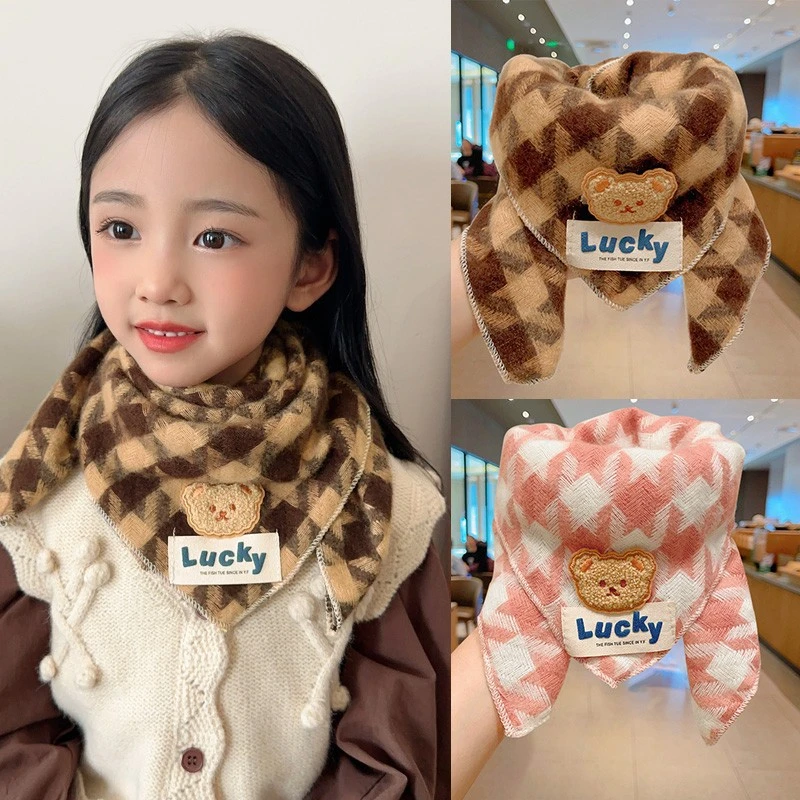 儿童围巾秋冬季可爱小熊三角巾男女童宝宝韩版ins保暖防风围脖CAN