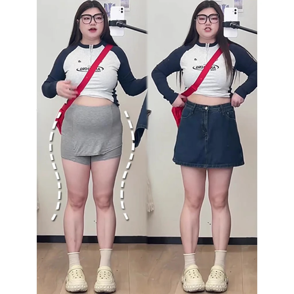 今年流行爆款裙裤女胖mm梨形身材夏款大码巨显瘦高腰牛仔a字裙子