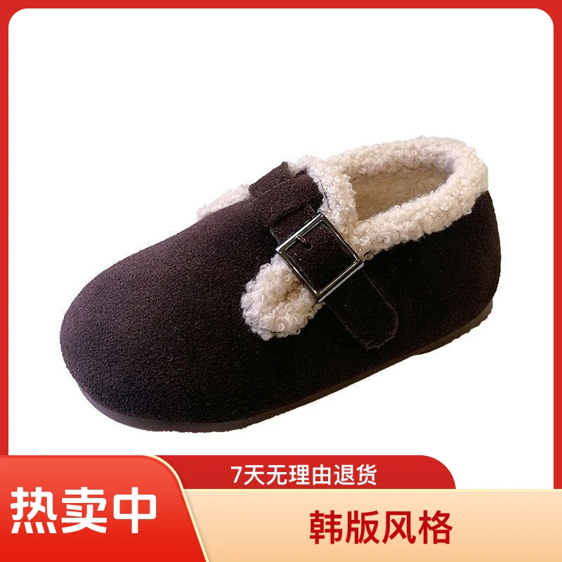 儿童勃肯鞋秋冬加厚毛毛鞋加绒厚底妈妈鞋豆豆鞋保暖软底平底外穿